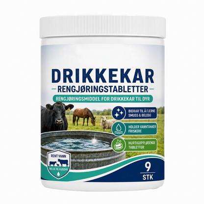 Hurtigoppløselige rengjøringstabletter for vanntanker til husdyr