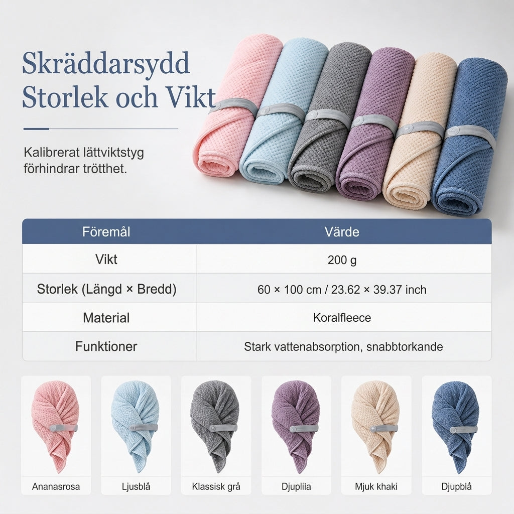 🍍 50 % RABATT NÅ! 💇‍♀️ Hårfønerhåndkle i korallfleece – hurtigtørkende, seks ganger så absorberende og ergonomisk turban ✨