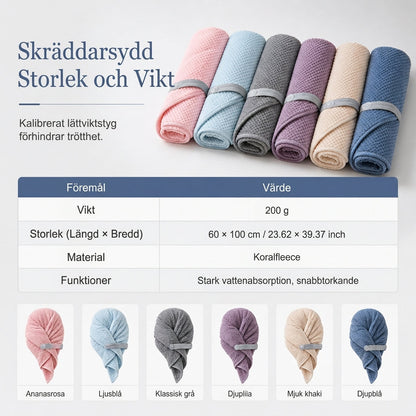 🍍 50 % RABATT NÅ! 💇‍♀️ Hårfønerhåndkle i korallfleece – hurtigtørkende, seks ganger så absorberende og ergonomisk turban ✨