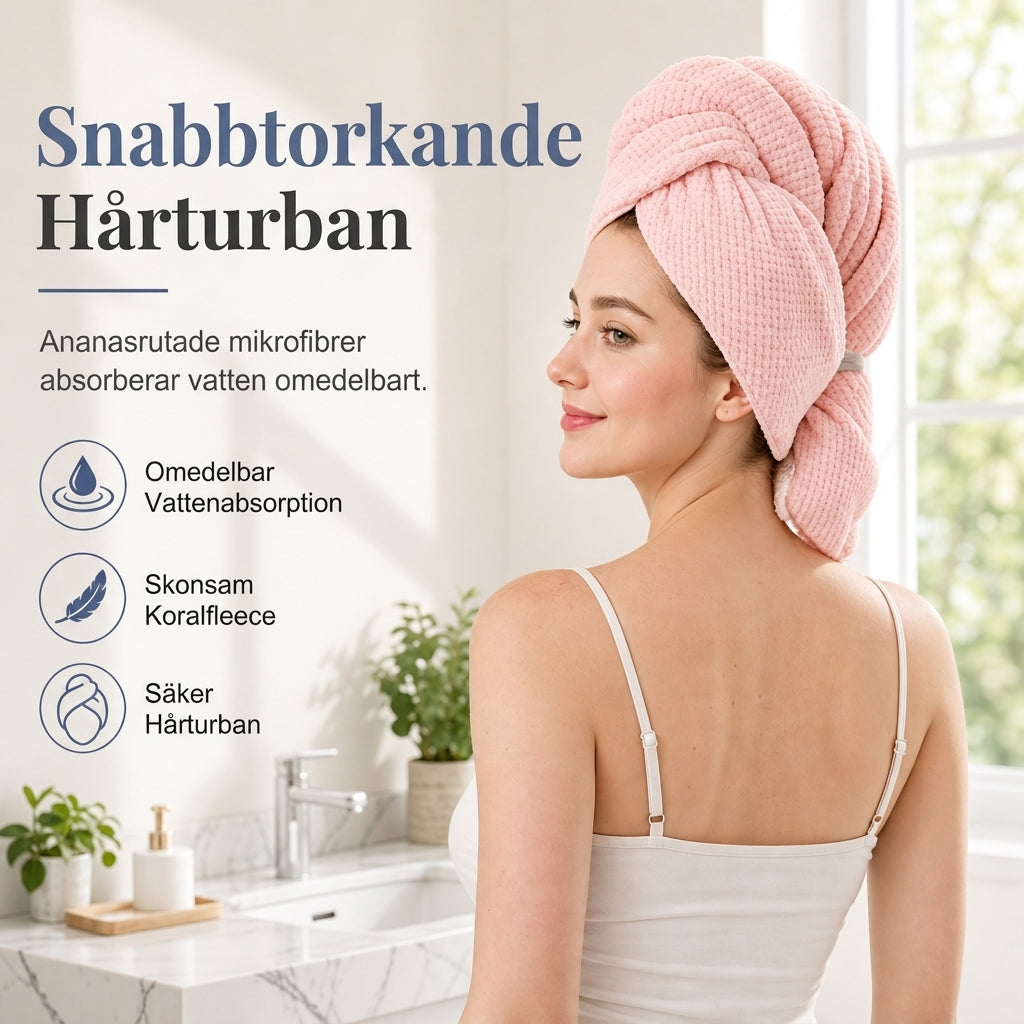 🍍 50 % RABATT NÅ! 💇‍♀️ Hårfønerhåndkle i korallfleece – hurtigtørkende, seks ganger så absorberende og ergonomisk turban ✨