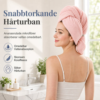 🍍 50 % RABATT NÅ! 💇‍♀️ Hårfønerhåndkle i korallfleece – hurtigtørkende, seks ganger så absorberende og ergonomisk turban ✨