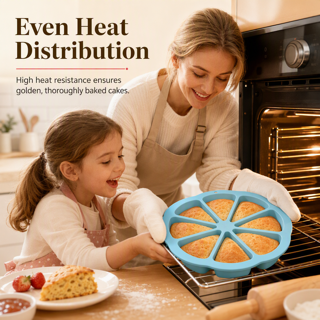 🥧 Silikon sconeform med 8 rom – non-stick, varmebestandig, perfekte trekantede bakverk. Enkel å rengjøre! ✨🧁