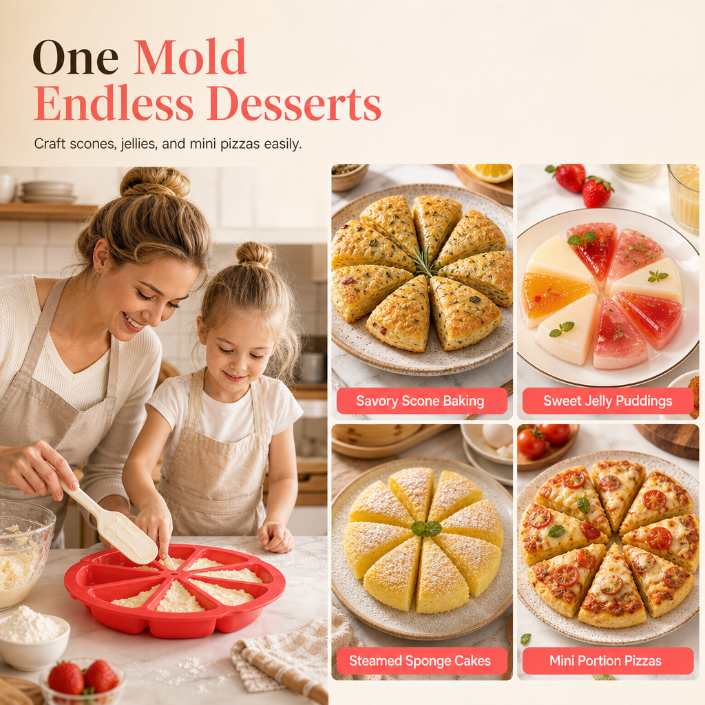 🥧 Silikon sconeform med 8 rom – non-stick, varmebestandig, perfekte trekantede bakverk. Enkel å rengjøre! ✨🧁