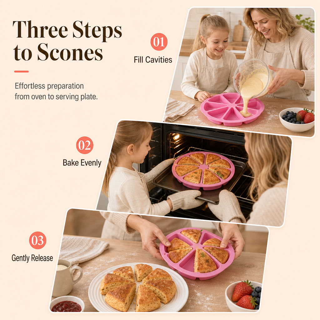 🥧 Silikon sconeform med 8 rom – non-stick, varmebestandig, perfekte trekantede bakverk. Enkel å rengjøre! ✨🧁