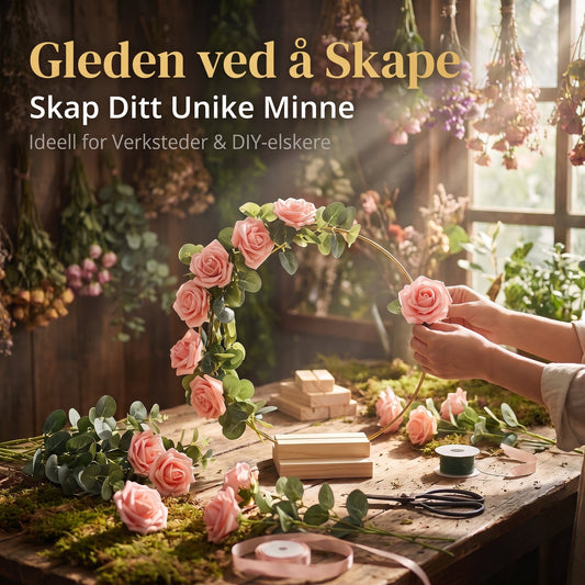 Blomsterdekorasjon i form av gullmetallring med trestativ