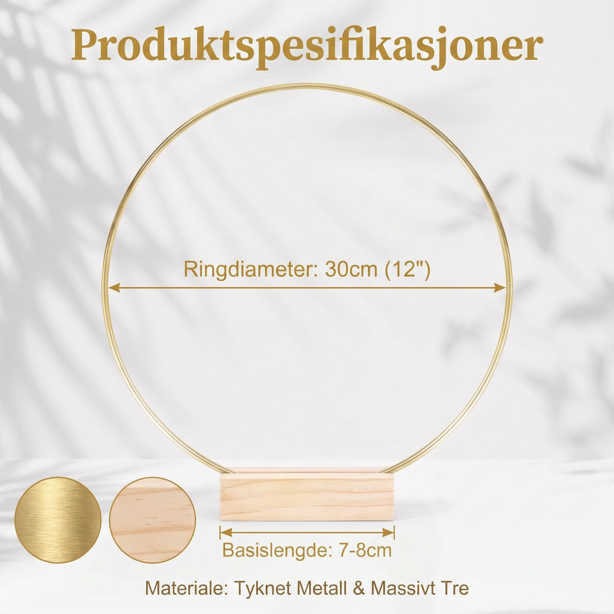 Blomsterdekorasjon i form av gullmetallring med trestativ