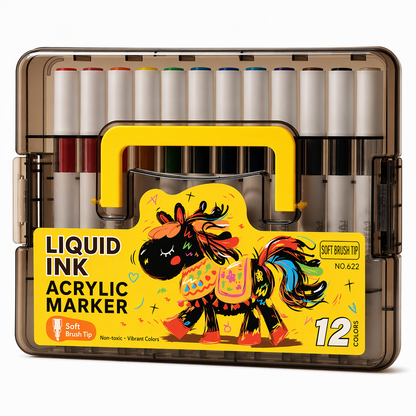 Washable Liquid Acrylic Markers with Soft Brush Tips