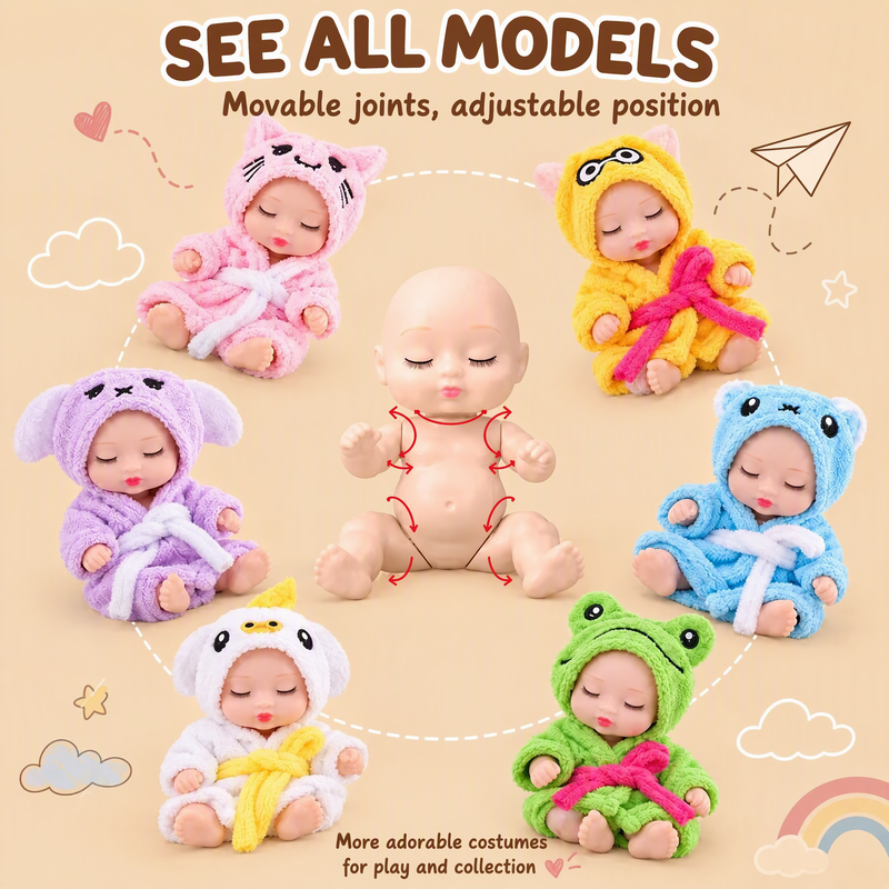 👶 Gavesett med Reborn-babydukker kledd i dyrekostymer! Søte ansikter på sovende babyer · Sett med 6 dukker i gaveeske