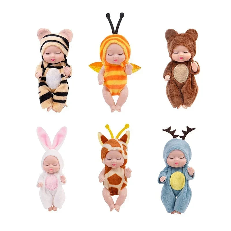 👶 Gavesett med Reborn-babydukker kledd i dyrekostymer! Søte ansikter på sovende babyer · Sett med 6 dukker i gaveeske