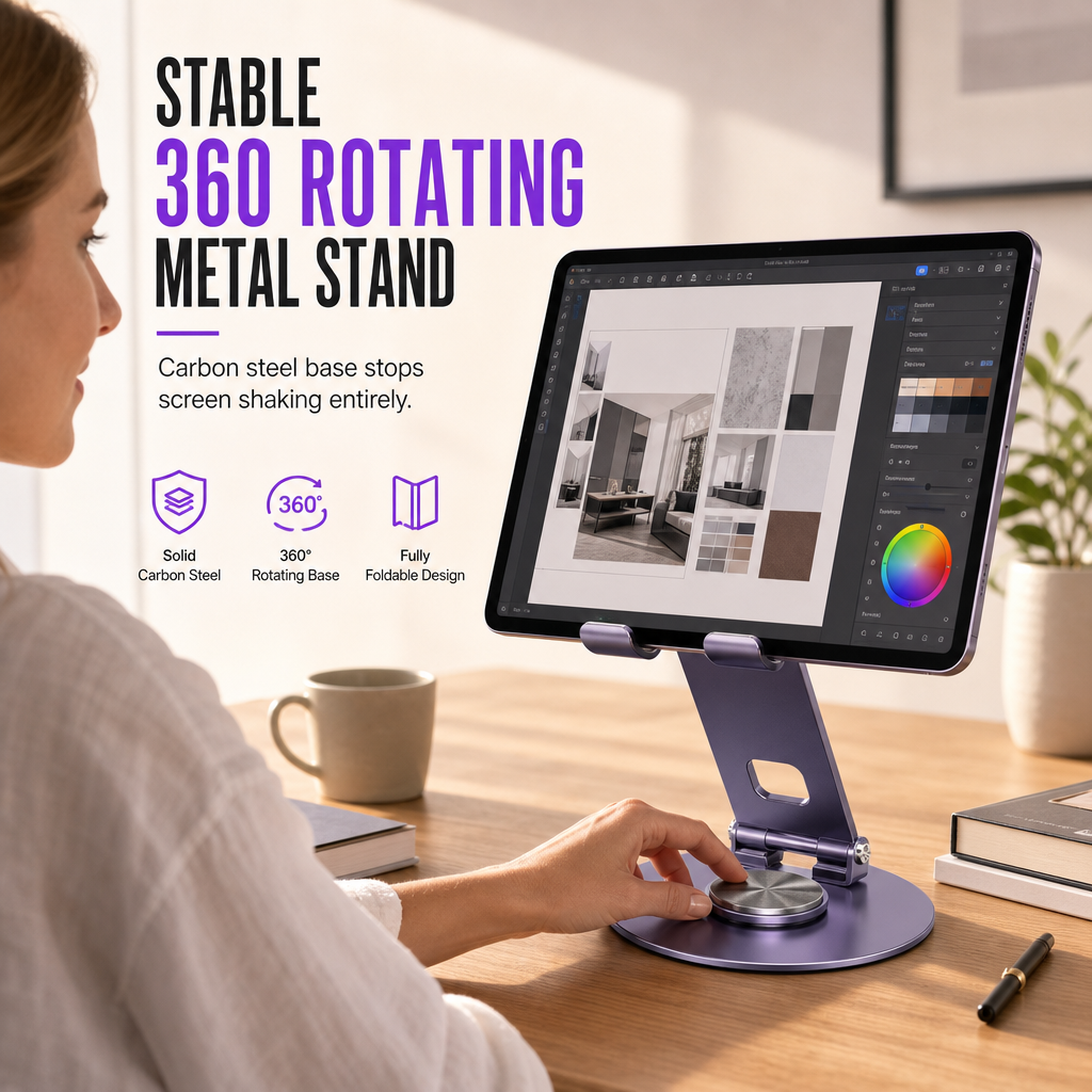 📢📢 50 % RABATT✨ Premium telefonstativ i helmetall – 360° roterende bordholder