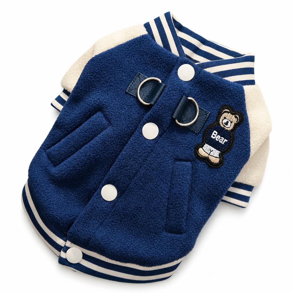 Baseballjakke i mykt stoff til små og mellomstore hunder