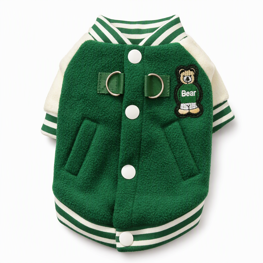 Baseballjakke i mykt stoff til små og mellomstore hunder