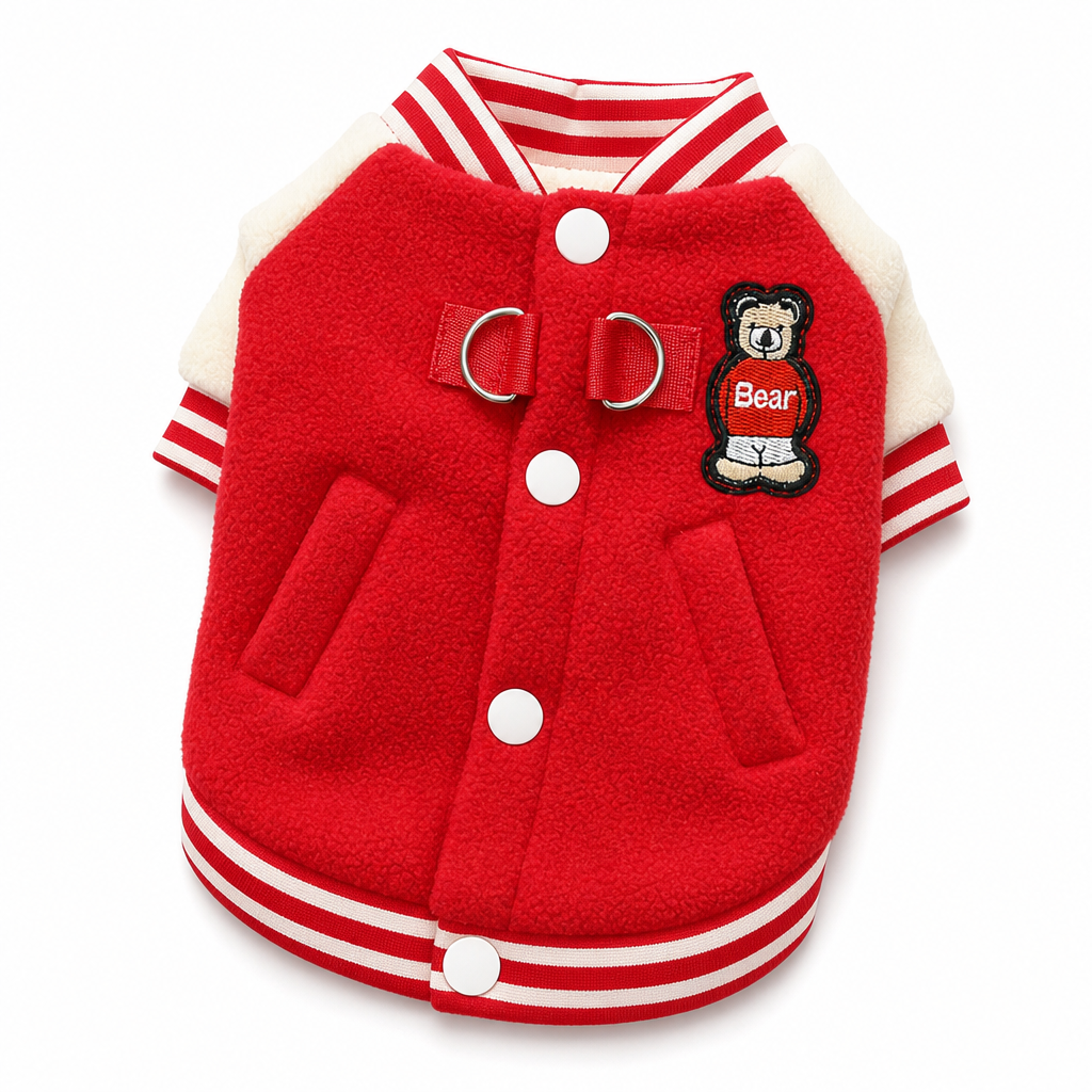 Baseballjakke i mykt stoff til små og mellomstore hunder