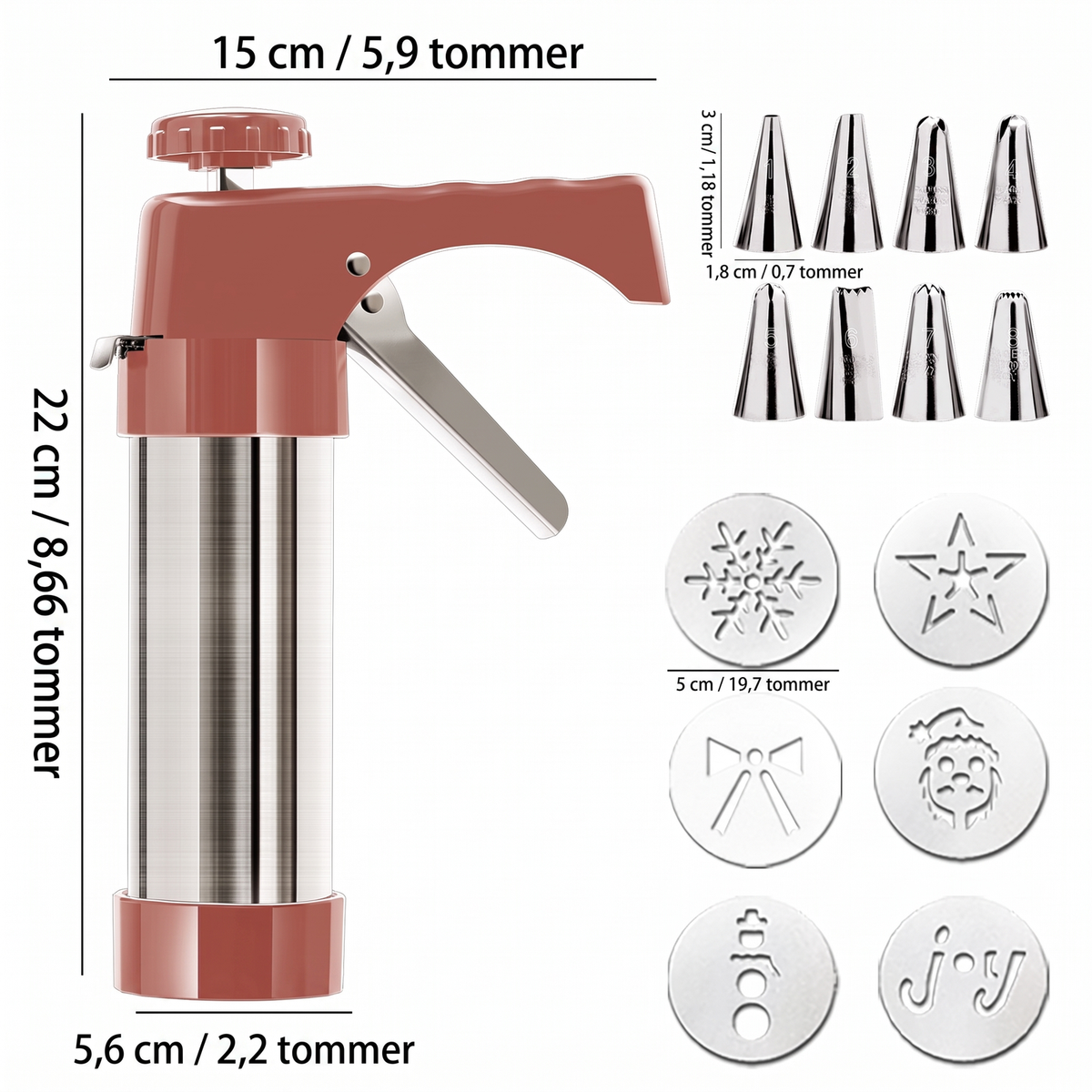🔥SPESIALTILBUD 50 % RABATT🔥Kakeform i rustfritt stål med 13 skiver og 8 dyser