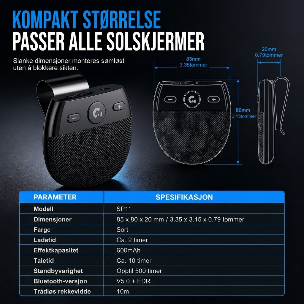 🚗🔊 SP11 Bil Solskjerm Bluetooth Høyttaler – Håndfri & Vibrasjonsstyrt ✨