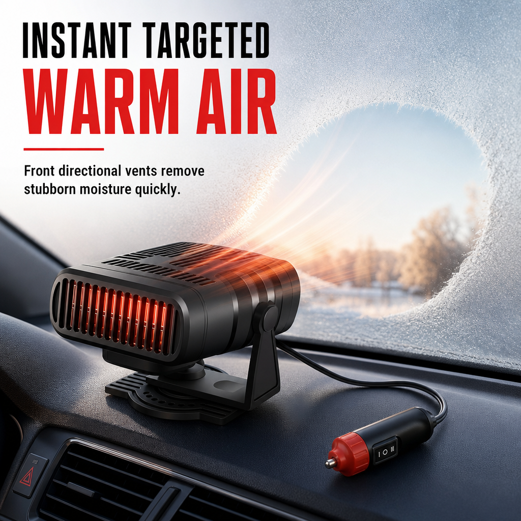 ❄️ Bærbar bilrutedefroster – 12V/24V varmluftvarmer