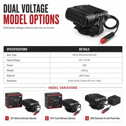 ❄️ Bærbar bilrutedefroster – 12V/24V varmluftvarmer