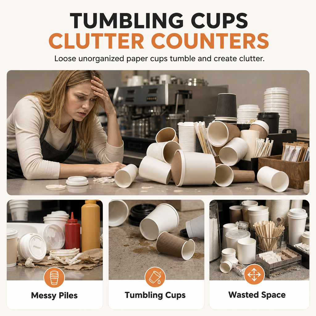 Roterende engangs papirkoppholder Dispenser Plast skrivebordsstativ for kaffe- og melkekopper