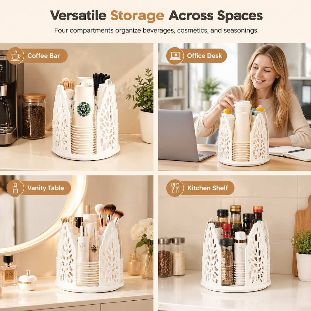 Roterende engangs papirkoppholder Dispenser Plast skrivebordsstativ for kaffe- og melkekopper