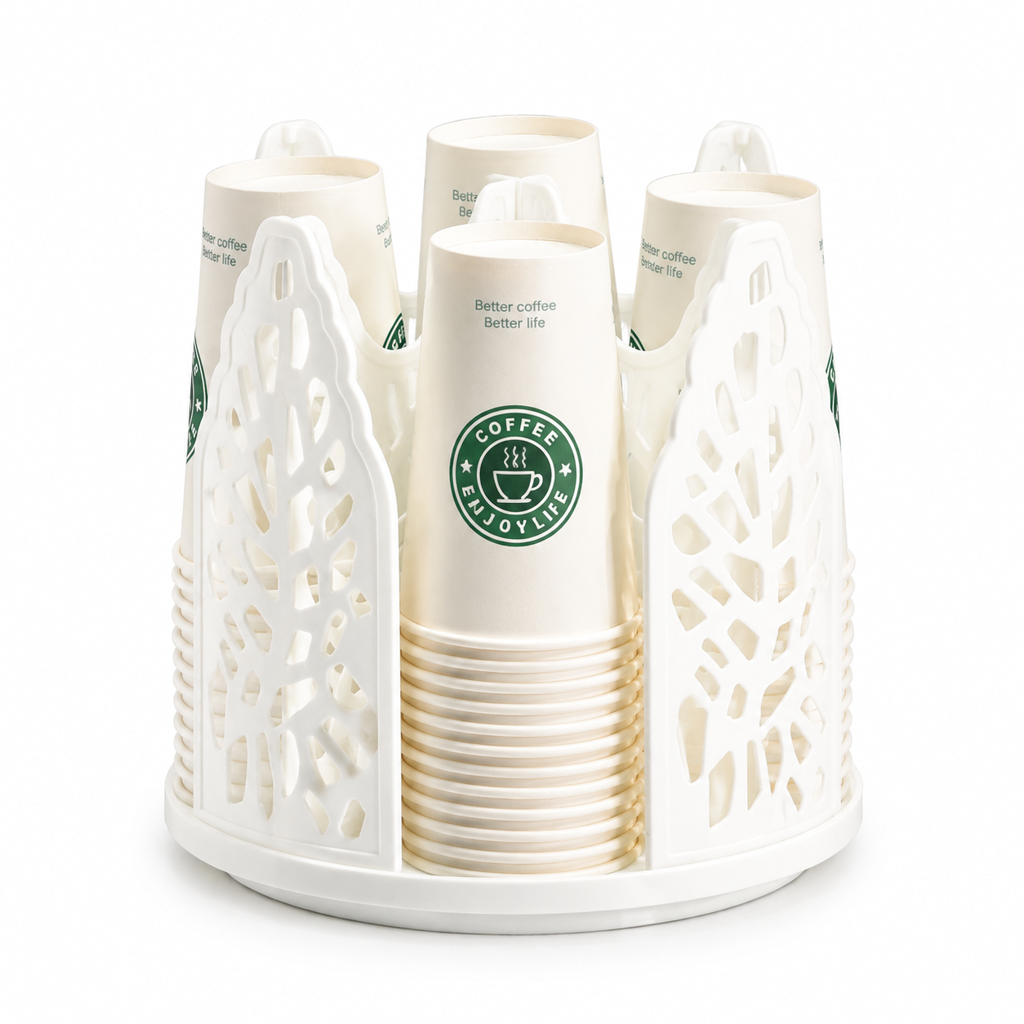Roterende engangs papirkoppholder Dispenser Plast skrivebordsstativ for kaffe- og melkekopper