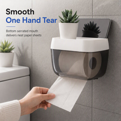 Veggmontert toalettpapirholder og papirdispenser med oppbevaringshylle for badet uten hull