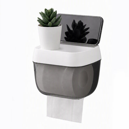 Veggmontert toalettpapirholder og papirdispenser med oppbevaringshylle for badet uten hull
