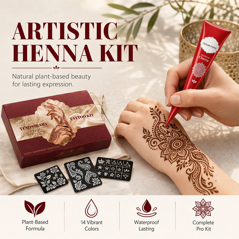Midlertidig henna-tatoveringssett med sjablonger