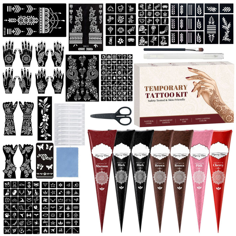 Midlertidig henna-tatoveringssett med sjablonger