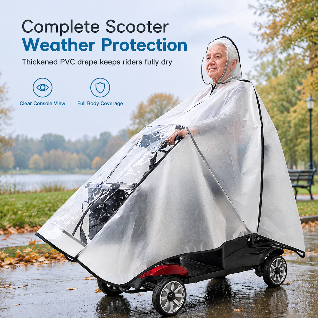 🌧️ SALG! Tykkere vanntett poncho for mobilitetsscootere – holder fører og kjøretøy tørre i regnvær