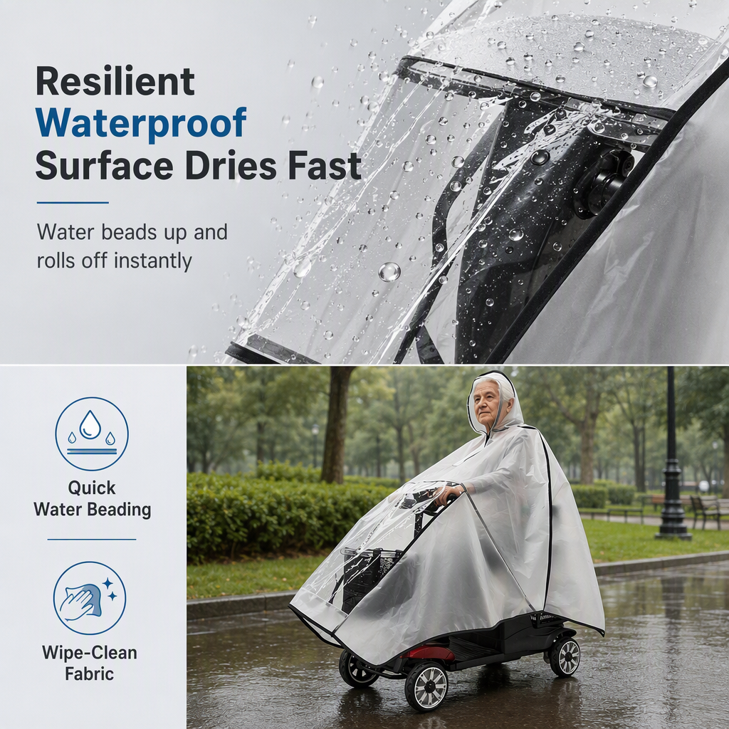 🌧️ SALG! Tykkere vanntett poncho for mobilitetsscootere – holder fører og kjøretøy tørre i regnvær