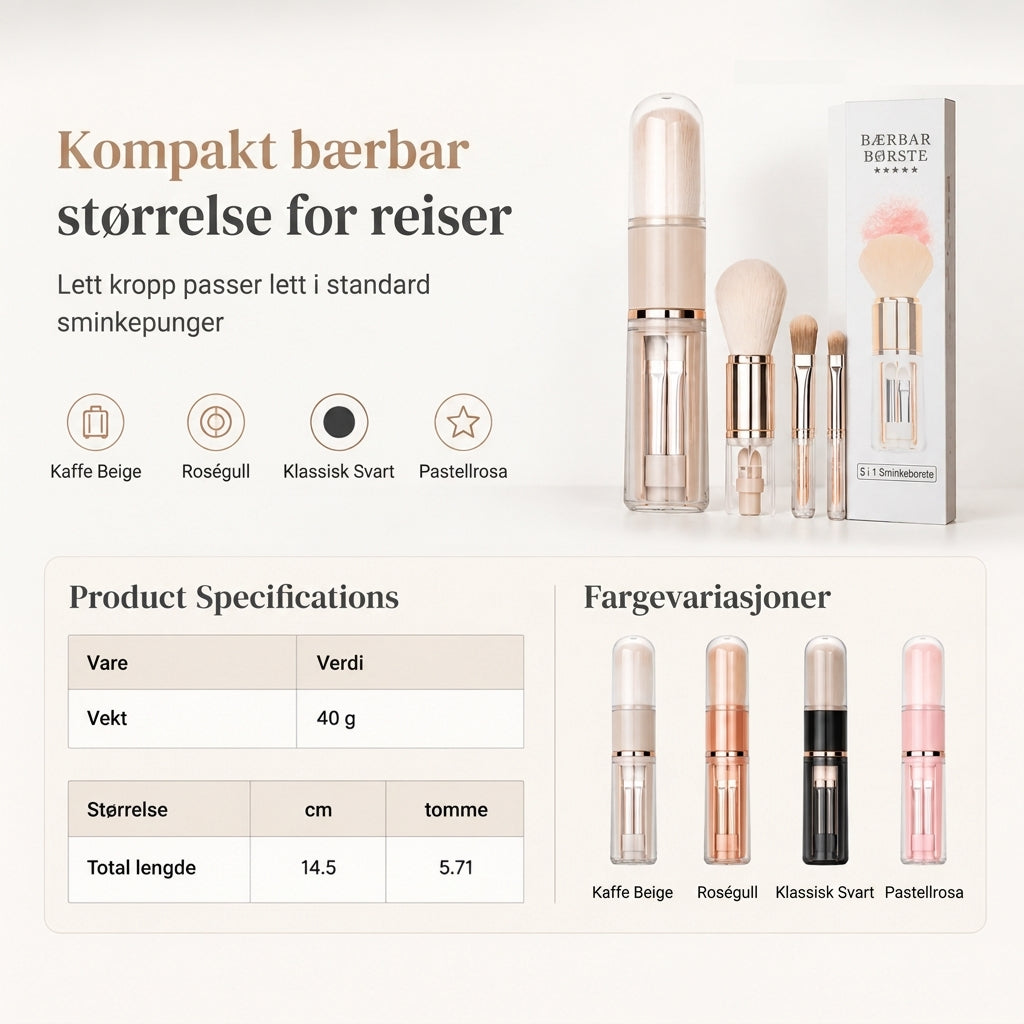 ✨ 50 % RABATT! 💄 6-i-1-s makeupbørste – for pudder, rouge og lepper, praktisk å ha med seg 💋