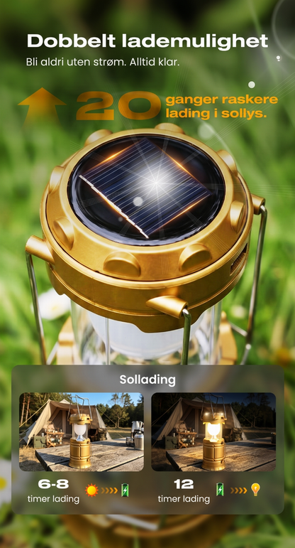 🔥Nå: 50% Rabatt i Begrenset Tid｜⛺️ Solcelle Campinglykt – Oppladbar Sammenleggbar LED-lampe – IPX4 Vanntett – Magnetisk Base og Foldbar Krok – for Utendørs og Nødstilfeller ✨🛡️