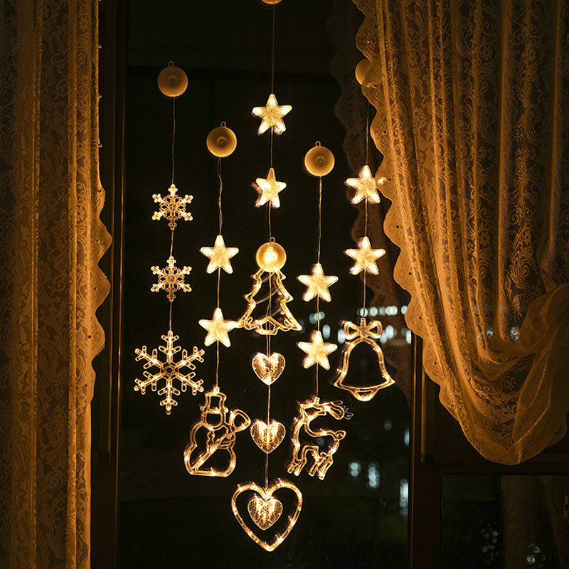 🎄❄️ Gjør-det-selv-julesnøfnugg med sugekopper og LED-lys ✨ | Batteridrevet, varmt lys i flere farger, vinduslys med sugekopper, julepynt til hjemmet og festen