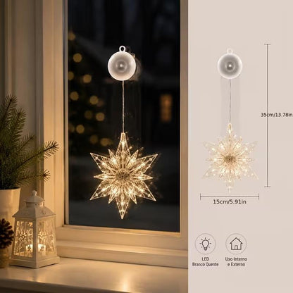 🎄❄️ Gjør-det-selv-julesnøfnugg med sugekopper og LED-lys ✨ | Batteridrevet, varmt lys i flere farger, vinduslys med sugekopper, julepynt til hjemmet og festen