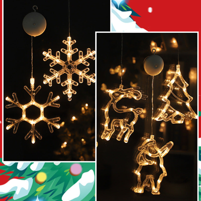 🎄❄️ Gjør-det-selv-julesnøfnugg med sugekopper og LED-lys ✨ | Batteridrevet, varmt lys i flere farger, vinduslys med sugekopper, julepynt til hjemmet og festen