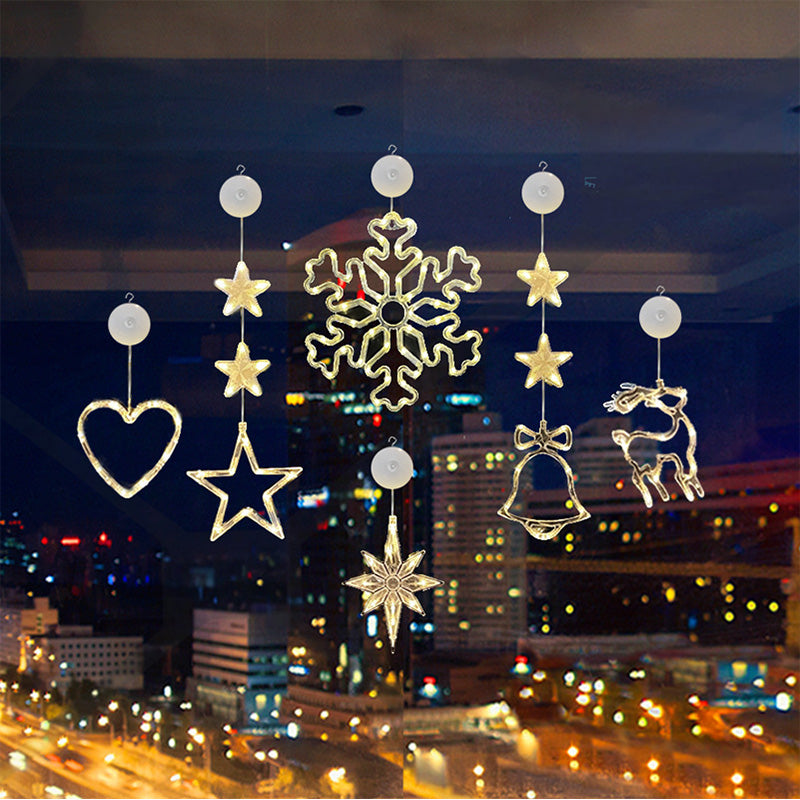 🎄❄️ Gjør-det-selv-julesnøfnugg med sugekopper og LED-lys ✨ | Batteridrevet, varmt lys i flere farger, vinduslys med sugekopper, julepynt til hjemmet og festen