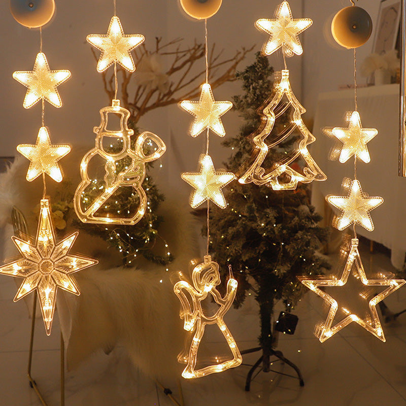 🎄❄️ Gjør-det-selv-julesnøfnugg med sugekopper og LED-lys ✨ | Batteridrevet, varmt lys i flere farger, vinduslys med sugekopper, julepynt til hjemmet og festen