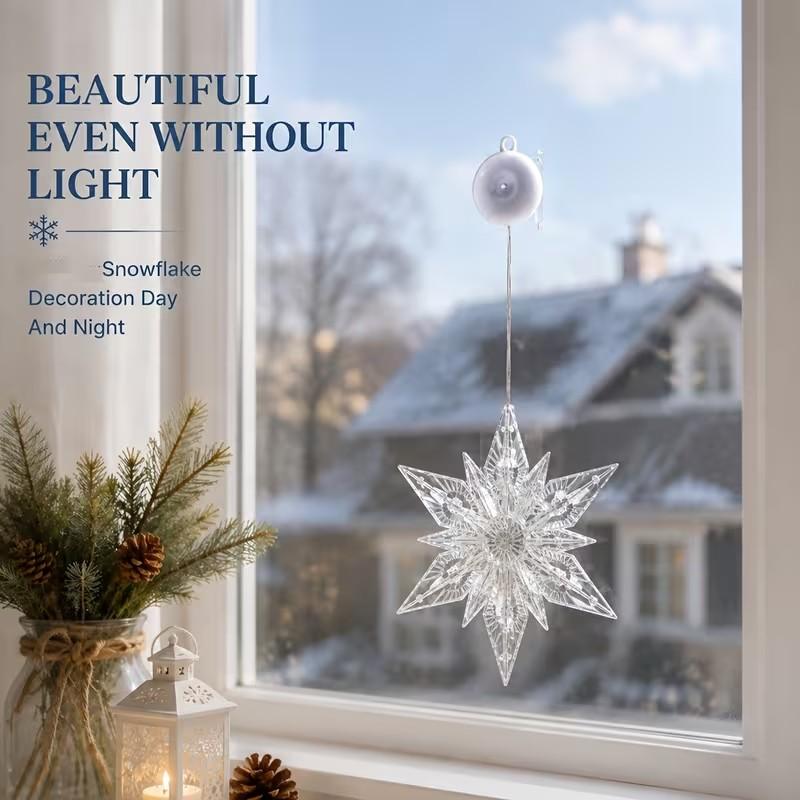🎄❄️ Gjør-det-selv-julesnøfnugg med sugekopper og LED-lys ✨ | Batteridrevet, varmt lys i flere farger, vinduslys med sugekopper, julepynt til hjemmet og festen