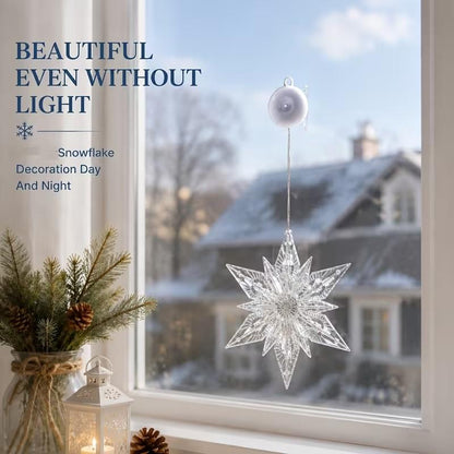 🎄❄️ Gjør-det-selv-julesnøfnugg med sugekopper og LED-lys ✨ | Batteridrevet, varmt lys i flere farger, vinduslys med sugekopper, julepynt til hjemmet og festen