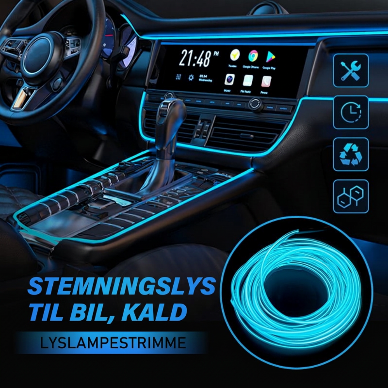 🚗 50 % RABATT 🌈 Fleksible bil-ambientelys, kan kuttes 1–3 m, 9 farger ✨